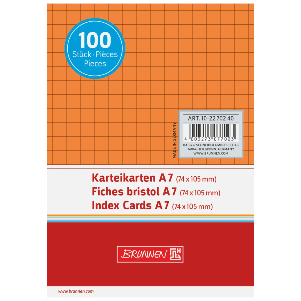 Karteikarten | A7, 5 mm kariert, orange, 100 Stück