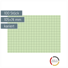 Karteikarten | 105×74 mm, A7, 5 mm kariert, grün, 100 Stück