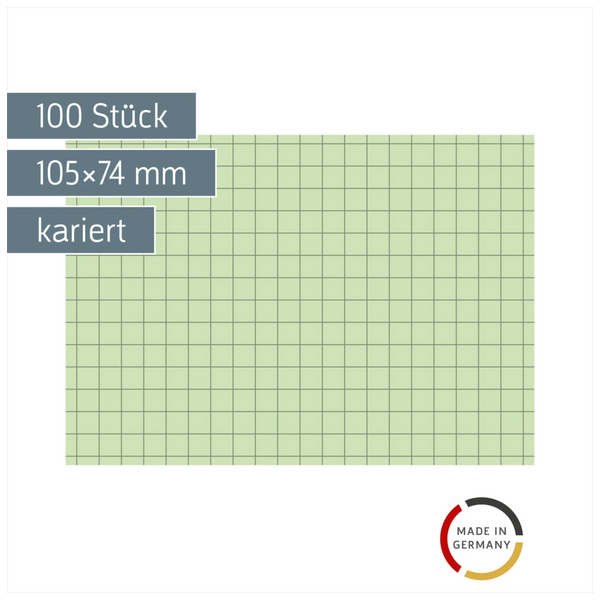 Karteikarten | 105×74 mm, A7, 5 mm kariert, grün, 100 Stück
