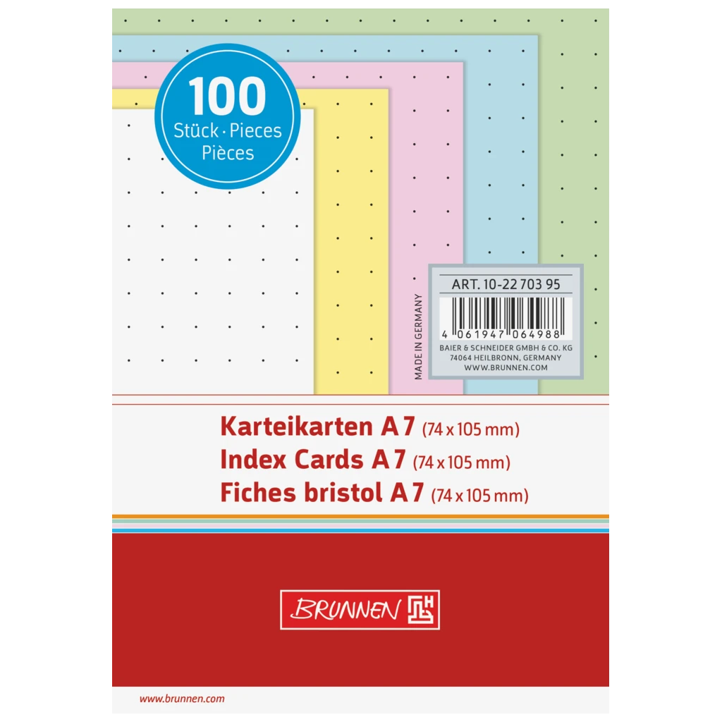 Karteikarten | A7, dotted, sortiert, 100 Stück