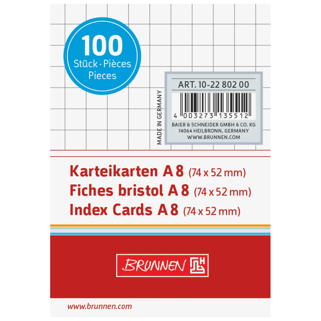 Karteikarten | A8, 5 mm kariert, weiß, 100 Stück