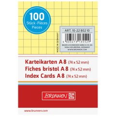 Karteikarten | 74×52 mm, A8, 5 mm kariert, gelb, 100 Stück