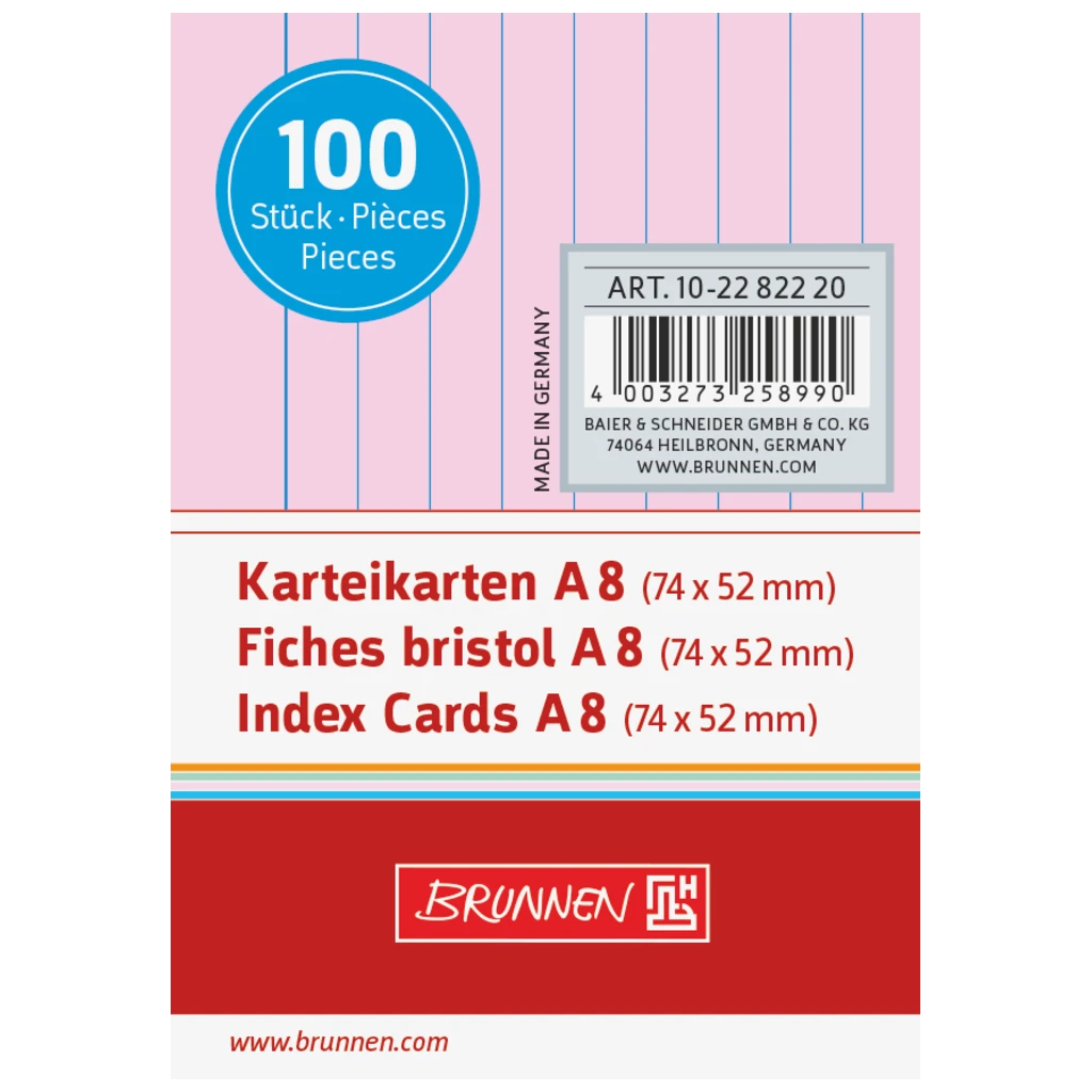Karteikarten | A8, liniert, rot, 100 Stück