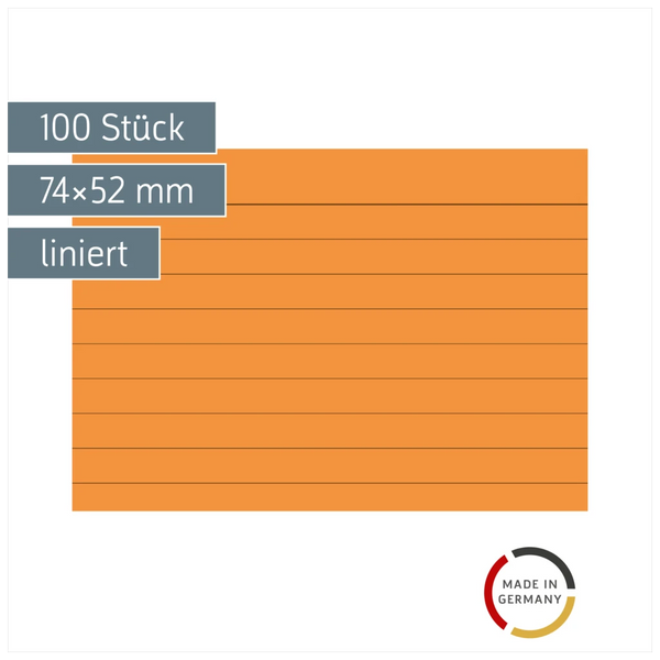 Karteikarten | 74×52 mm, A8, liniert, orange, 100 Stück