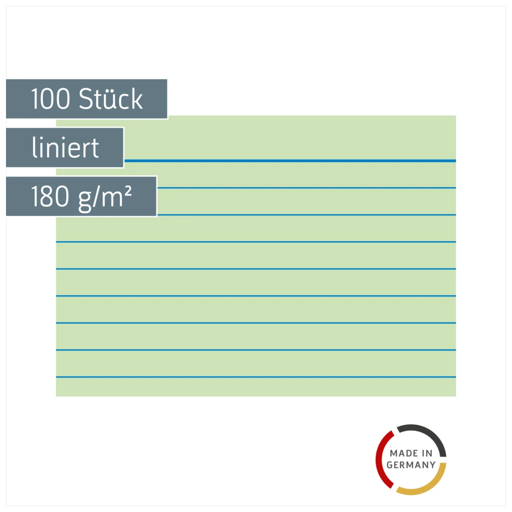 Karteikarten | A8, liniert, grün, 100 Stück