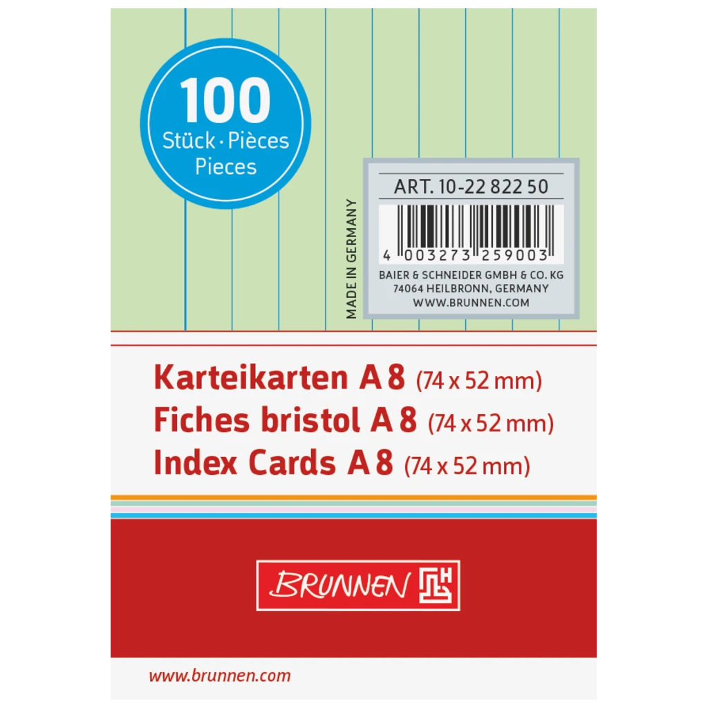 Karteikarten | A8, liniert, grün, 100 Stück