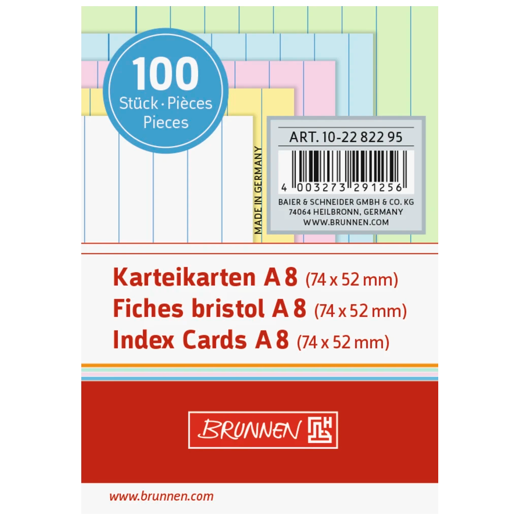 Karteikarten | A8, liniert, sortiert, 100 Stück