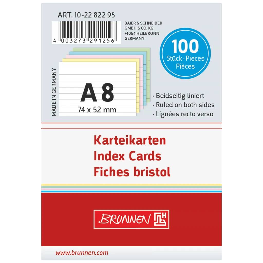 Karteikarten | 74×52 mm, A8, liniert, sortiert, 100 Stück