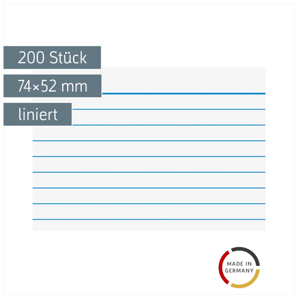 Karteikarten | 74×52 mm, A8, liniert, weiß, 200 Stück