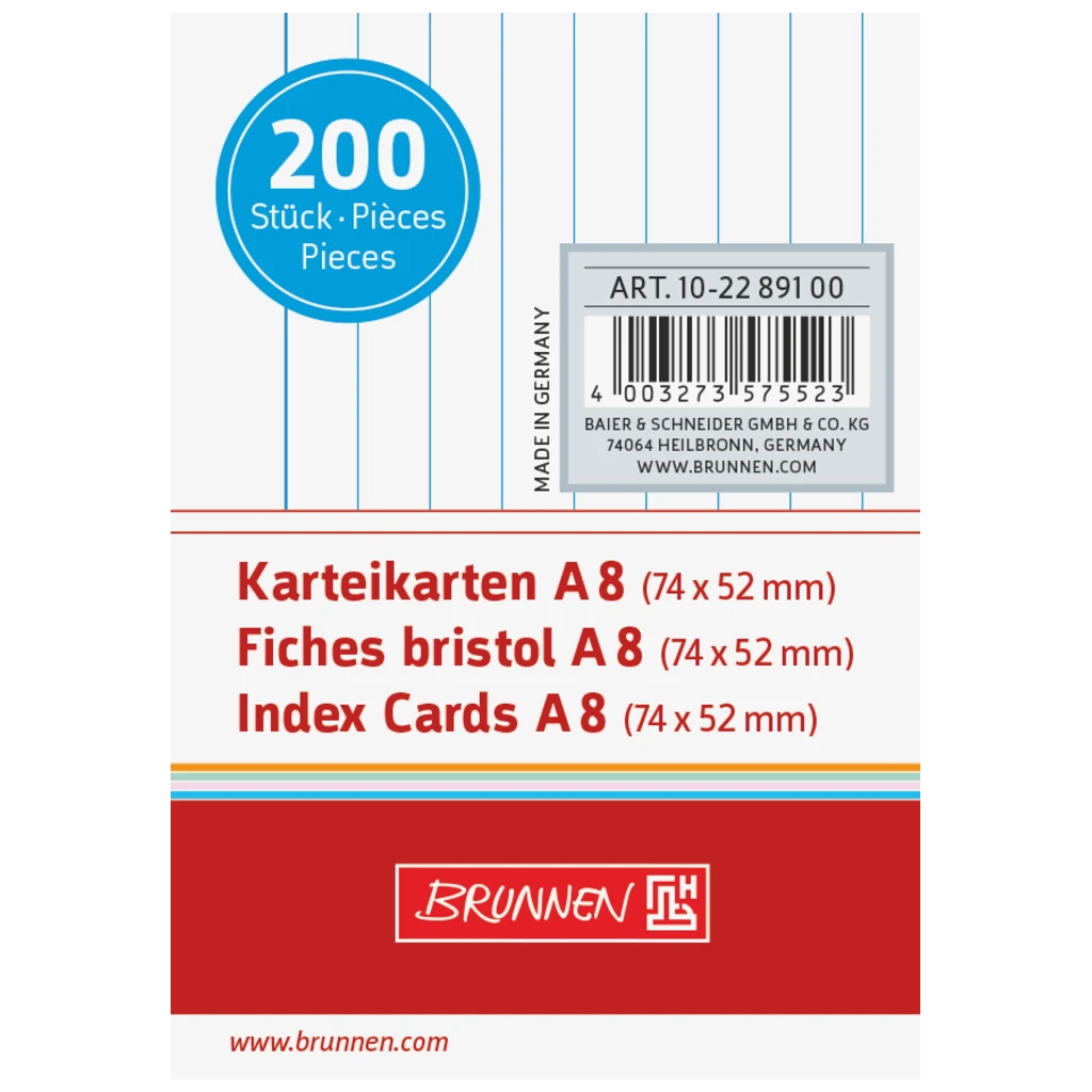 Karteikarten | 74×52 mm, A8, liniert, weiß, 200 Stück