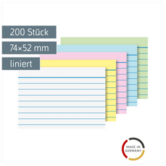 Karteikarten | 74×52 mm, A8, liniert, sortiert, 200 Stück