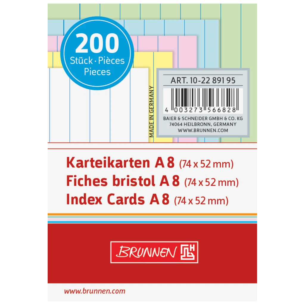 Karteikarten | 74×52 mm, A8, liniert, sortiert, 200 Stück