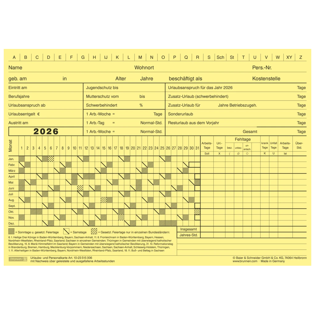 Urlaubskarten | A5 quer, gelb, 100 Stück