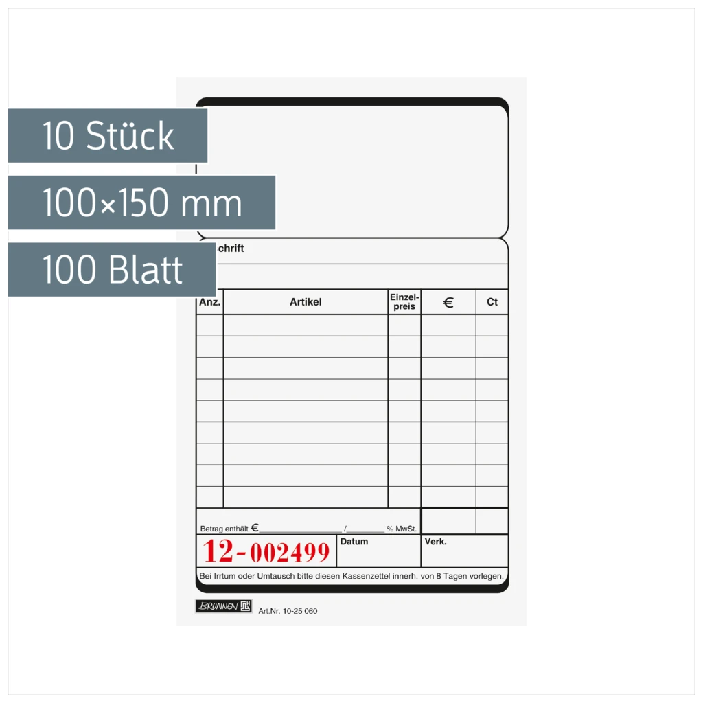 Kassenblöcke | 100×150 mm, 100 Blatt, 10 Stück