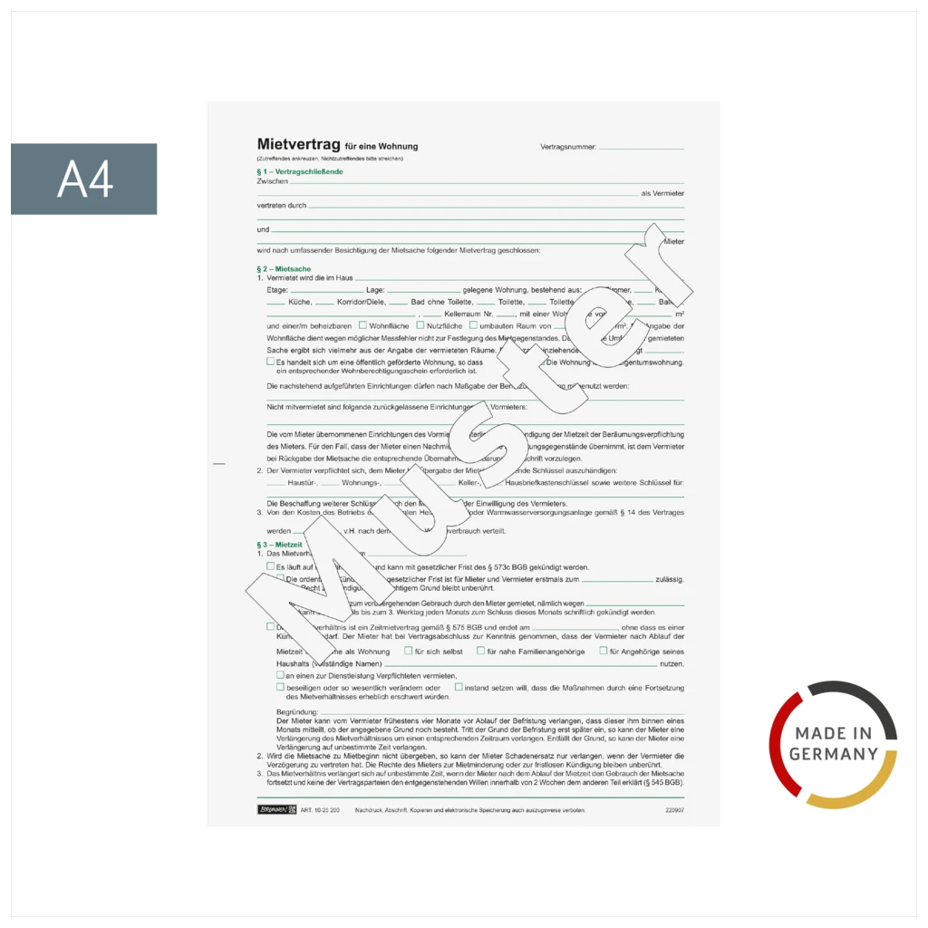 Formular „Mietvertrag für Wohnungen“ | A4