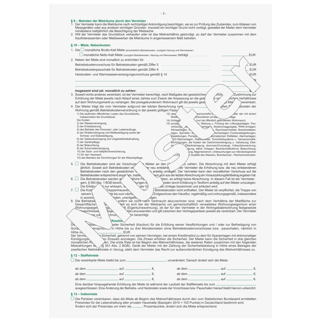 Formular „Mietvertrag für Wohnungen“ | A4