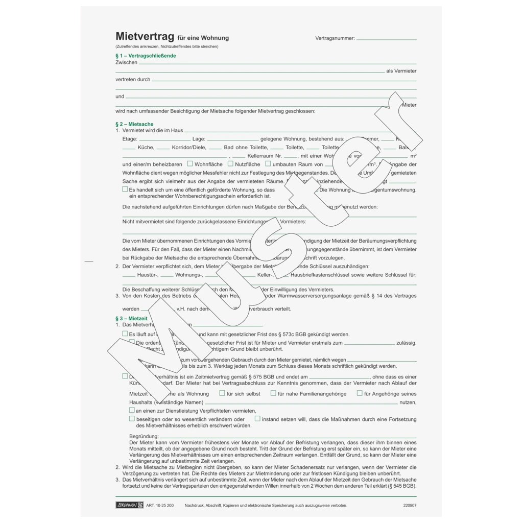 Formular „Mietvertrag für Wohnungen“ | A4