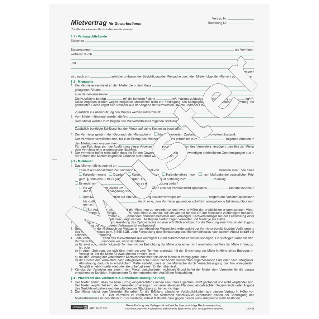 Formular „Mietvertrag für Gewerberäume“ | A4