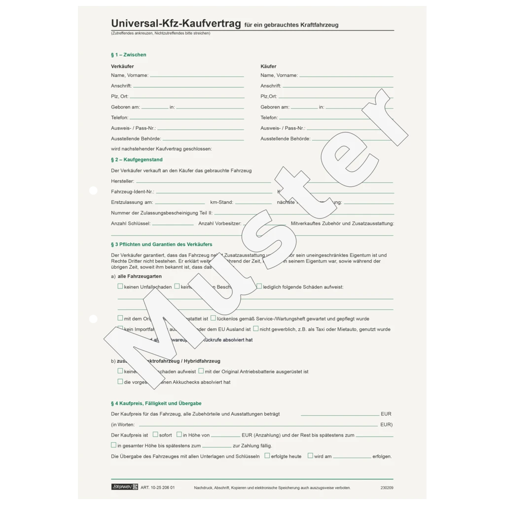 Formular „Universal Kfz-Kaufvertrag“ | A4