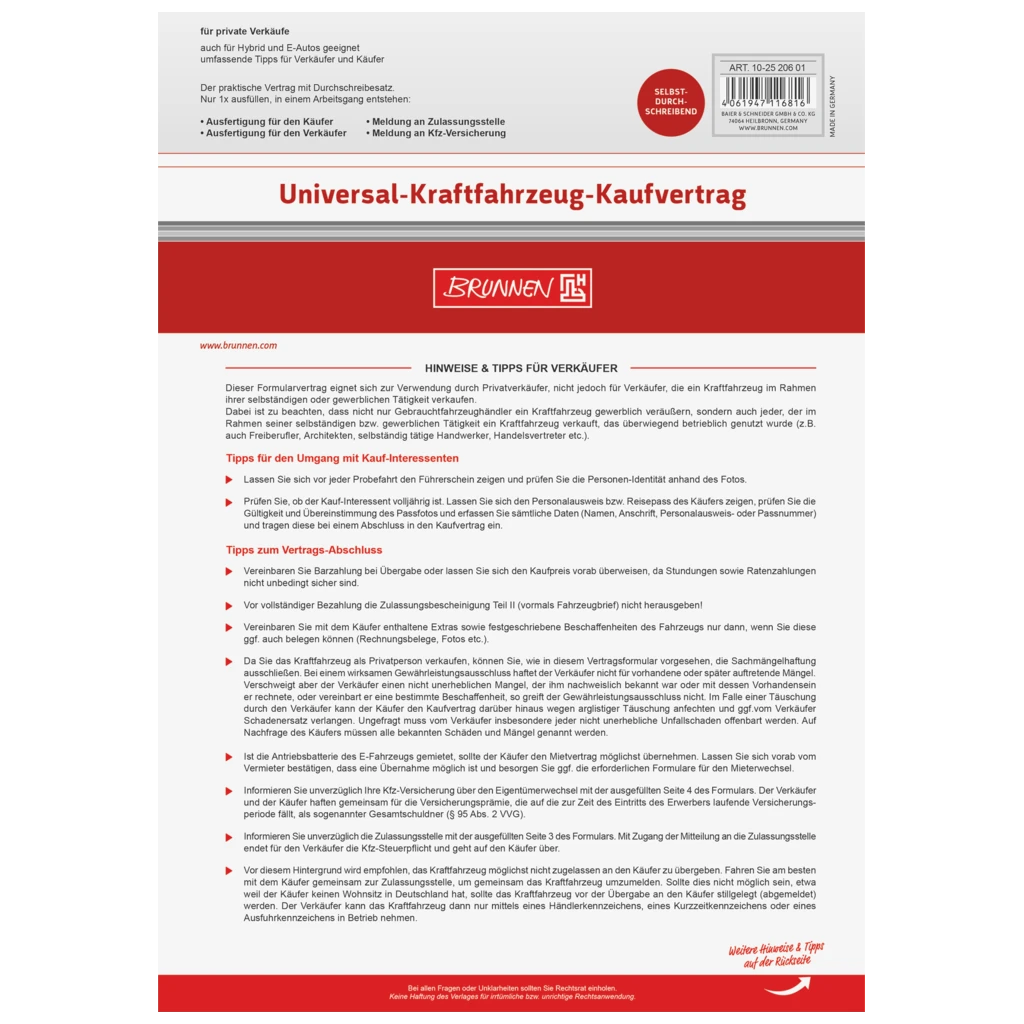 Formular „Universal Kfz-Kaufvertrag“ | A4