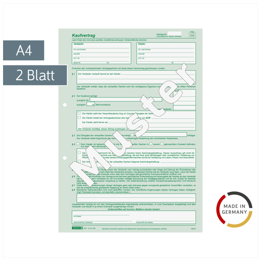 Formular „Kaufvertrag“ | A4, 2 Blatt