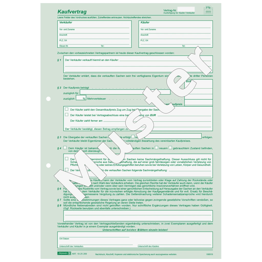 Formular „Kaufvertrag“ | A4, 2 Blatt