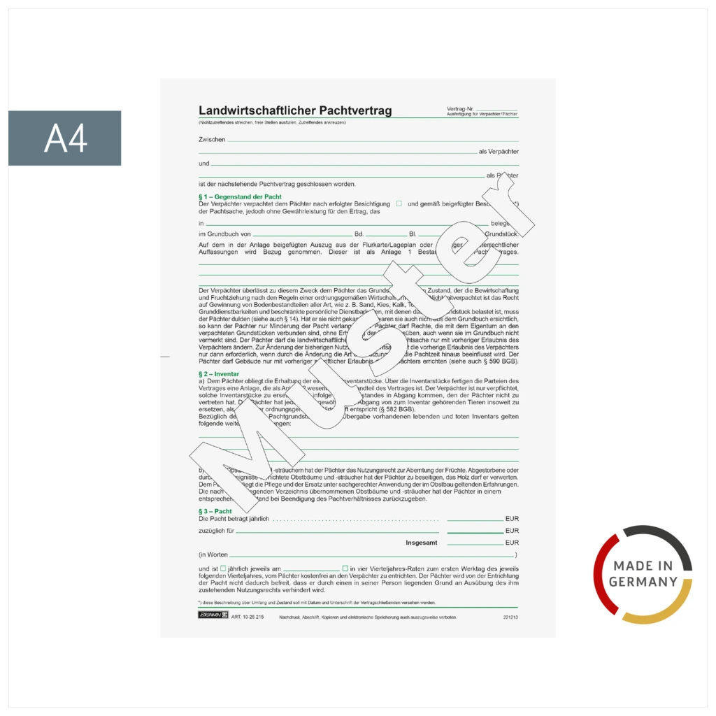 Formular „Landwirtschaftlicher Pachtvertrag“ | A4