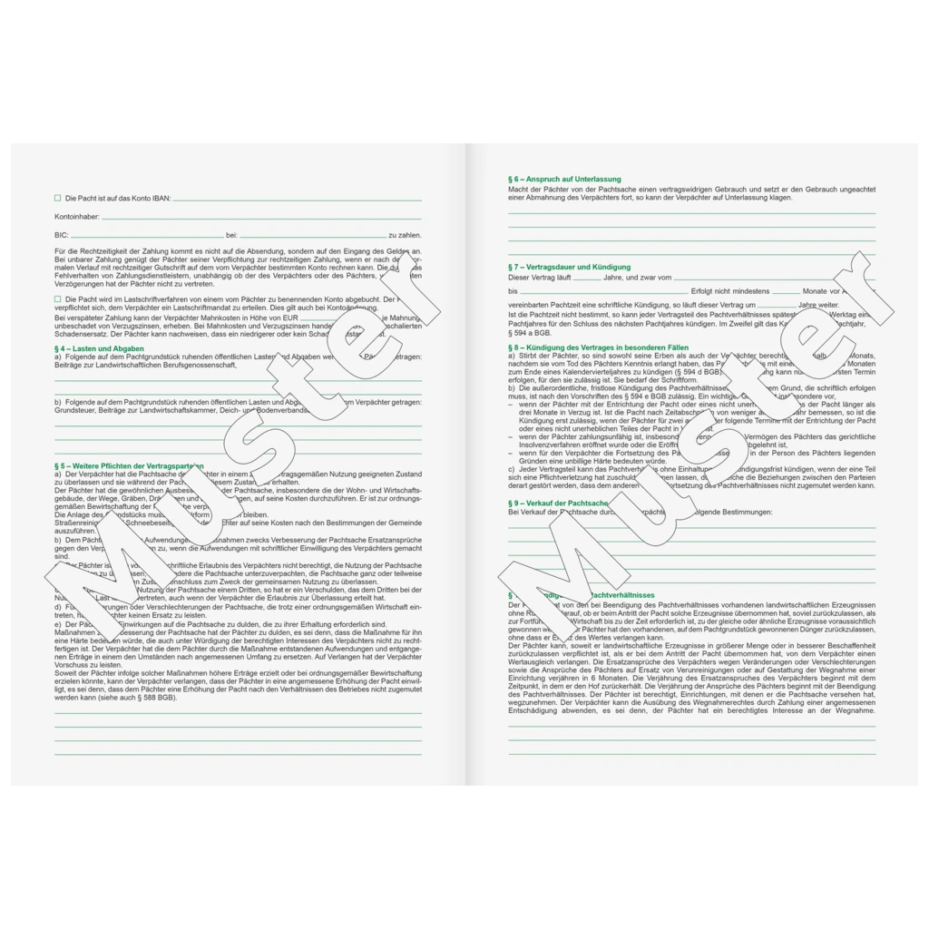 Formular „Landwirtschaftlicher Pachtvertrag“ | A4