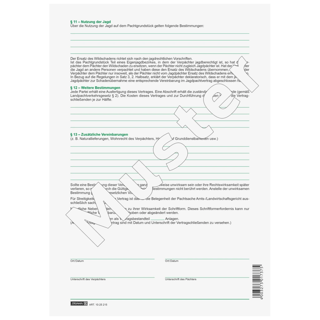 Formular „Landwirtschaftlicher Pachtvertrag“ | A4