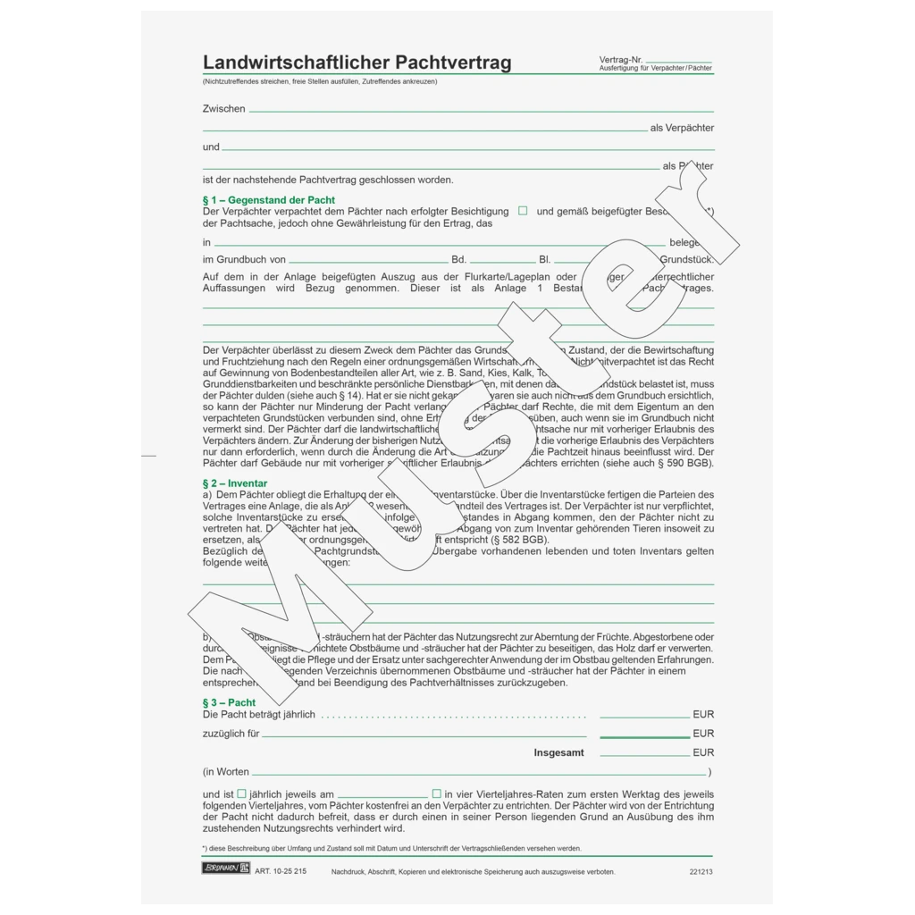 Formular „Landwirtschaftlicher Pachtvertrag“ | A4