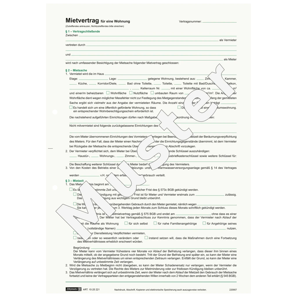 Formular „Mietvertrag für Wohnungen“ | A4