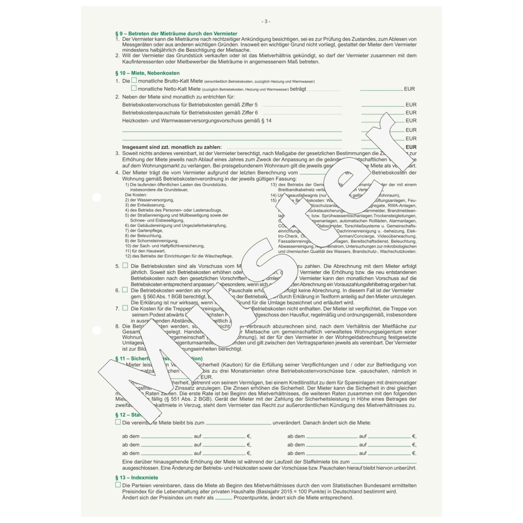 Formular „Mietvertrag für Wohnungen“ | A4