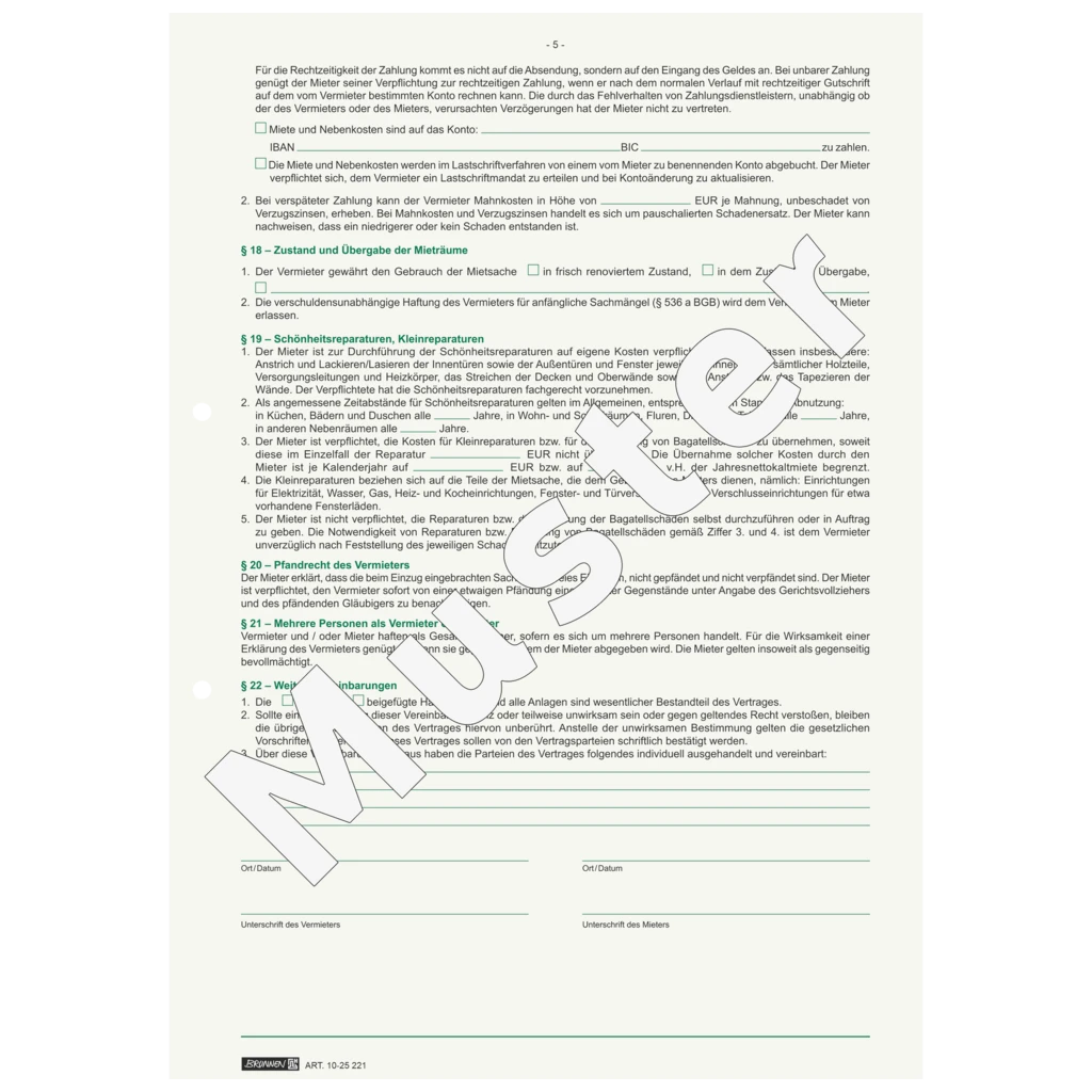 Formular „Mietvertrag für Wohnungen“ | A4