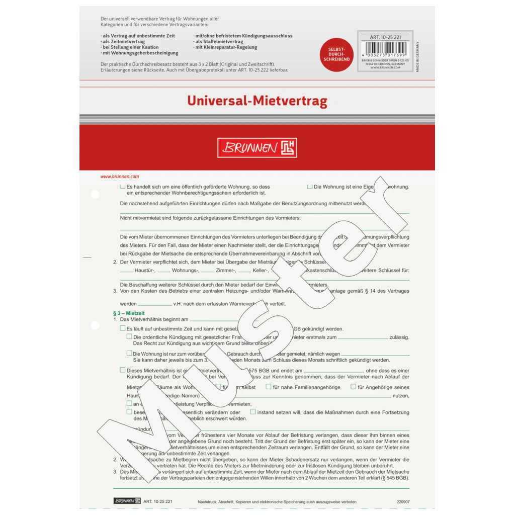 Formular „Mietvertrag für Wohnungen“ | A4