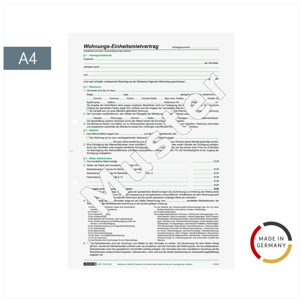 Formular „Wohnungs-Einheitsmietvertrag“ | A4