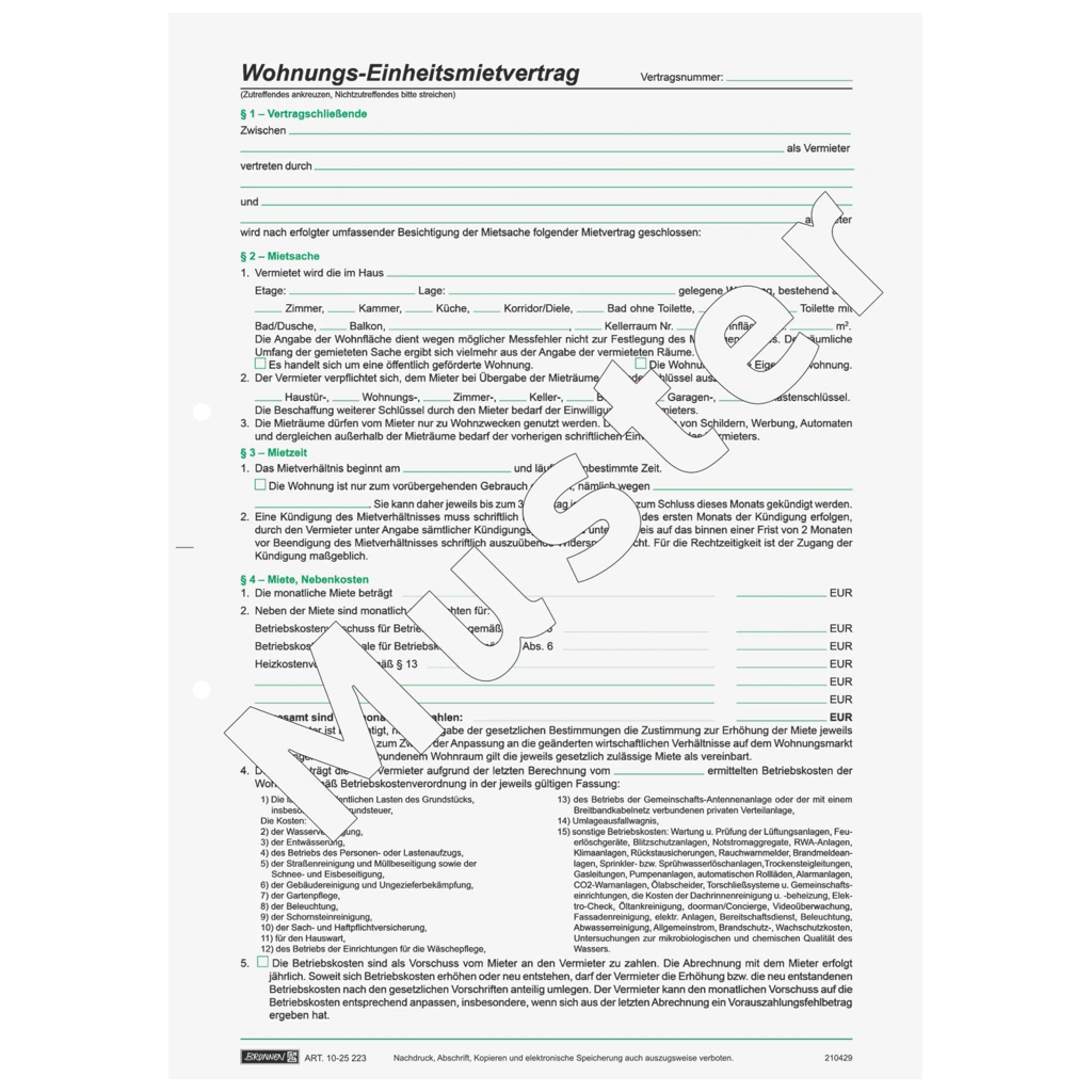 Formular „Wohnungs-Einheitsmietvertrag“ | A4