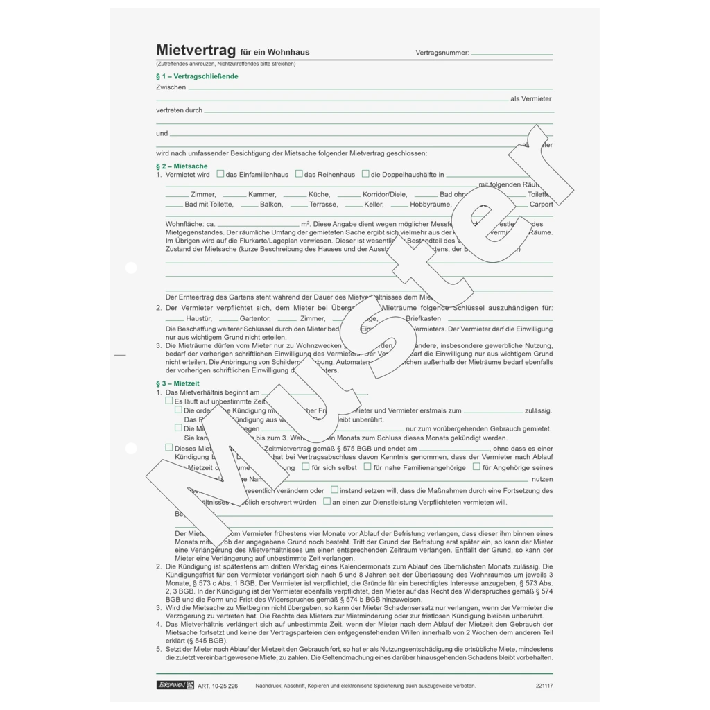 Formular „Vertrag für die Vermietung eines Hauses“ | A4