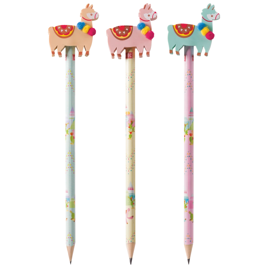 Bleistift mit Radiergummi „Lama“ | HB, rund, sortiert