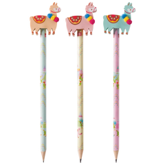 Bleistift mit Radiergummi „Lama“ | HB, rund, sortiert