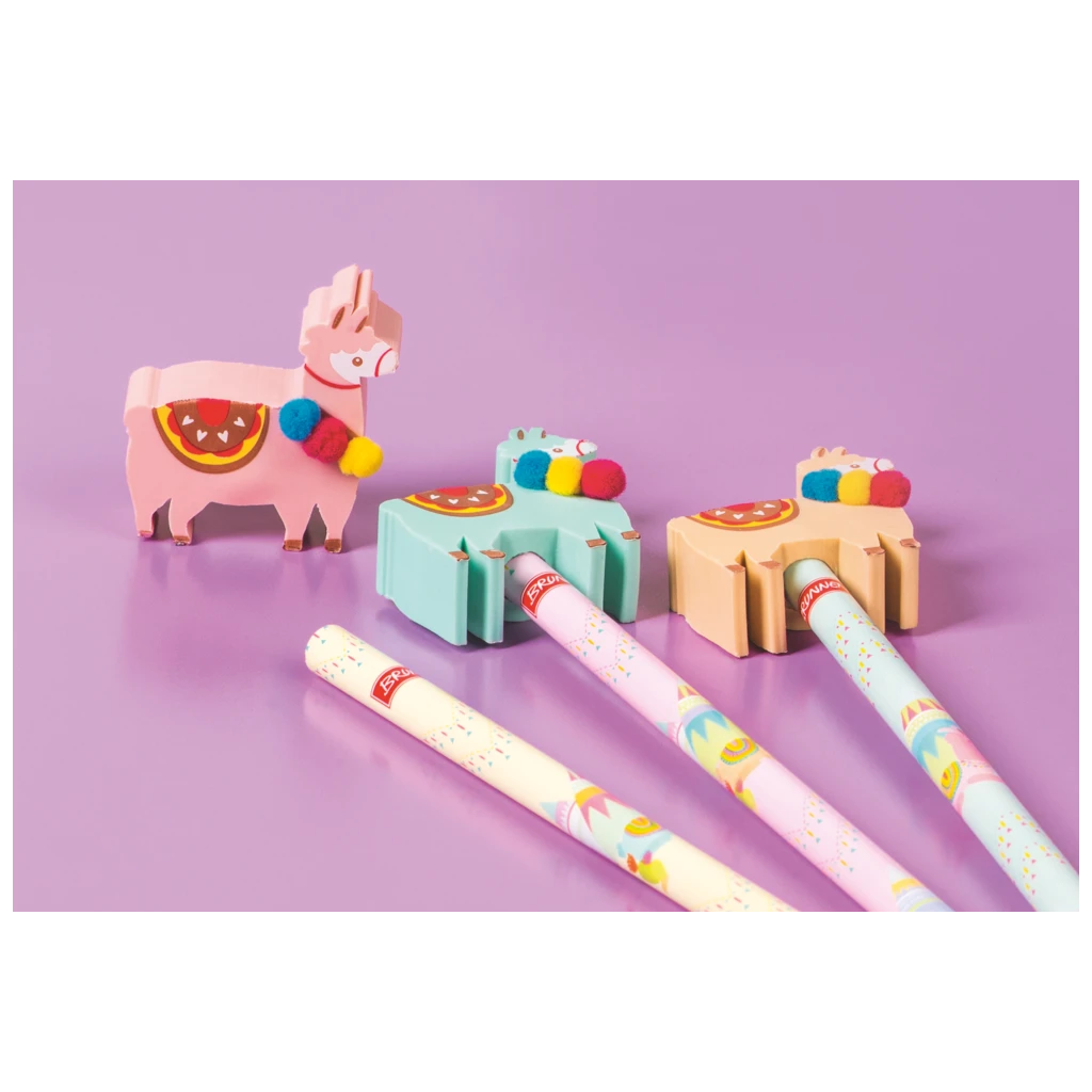 Bleistift mit Radiergummi „Lama“ | HB, rund, sortiert