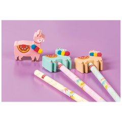 Bleistift mit Radiergummi „Lama“ | HB, rund, sortiert