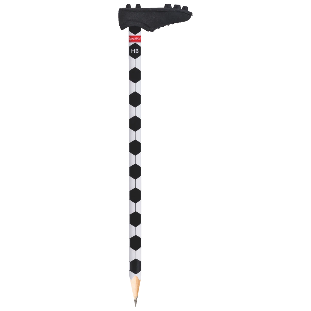 Bleistift mit Radiergummi Fußball | HB, Dreikantform, weiß/schwarz