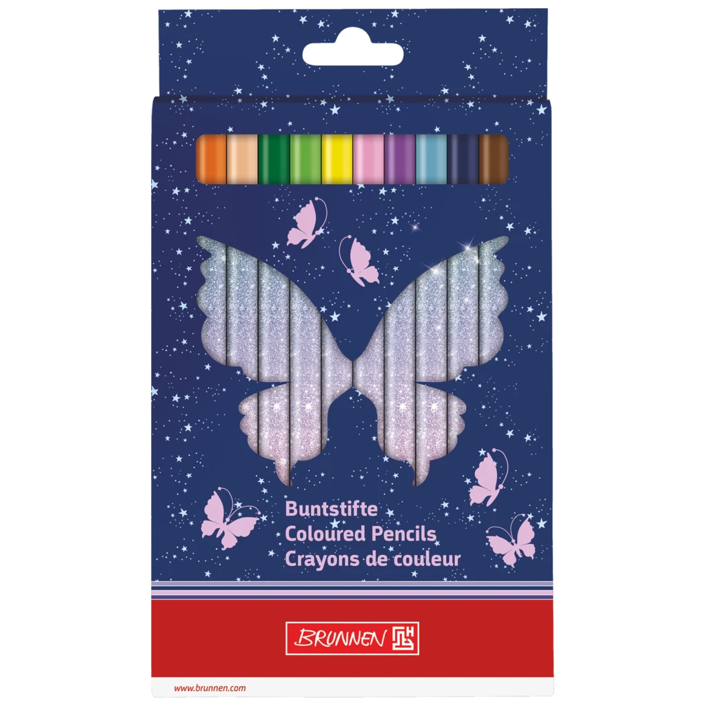 Dicke Buntstifte-Set Magic Butterfly | Dreikantform, rosarot/lila, 12 Stück