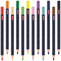 Dicke Buntstifte-Set Robot Heroes | Dreikantform, dunkelblau, 12 Stück