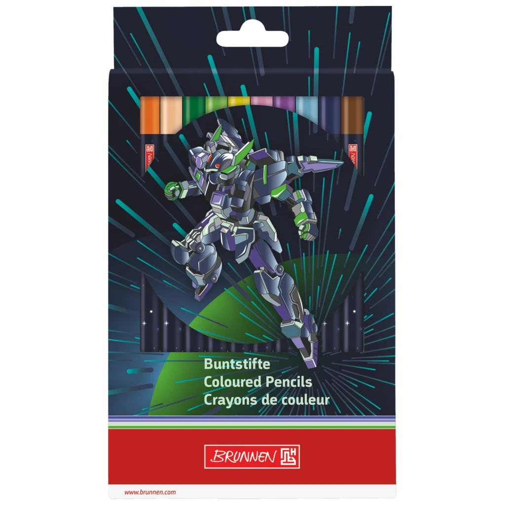 Dicke Buntstifte-Set Robot Heroes | Dreikantform, dunkelblau, 12 Stück