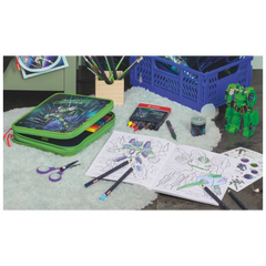 Dicke Buntstifte-Set Robot Heroes | Dreikantform, dunkelblau, 12 Stück