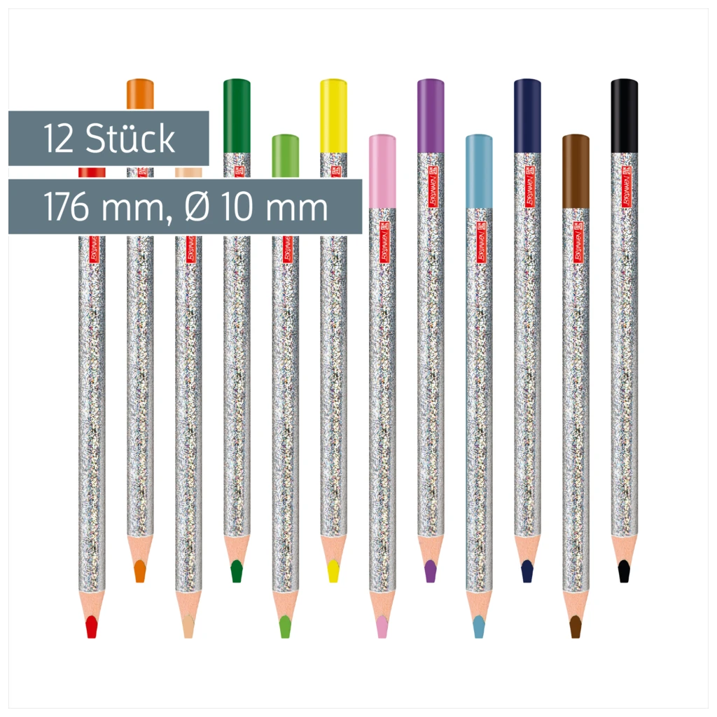 Dicke-Buntstifte-Set Happy Hippie | Dreikantform, silber irisierend, 12 Stück