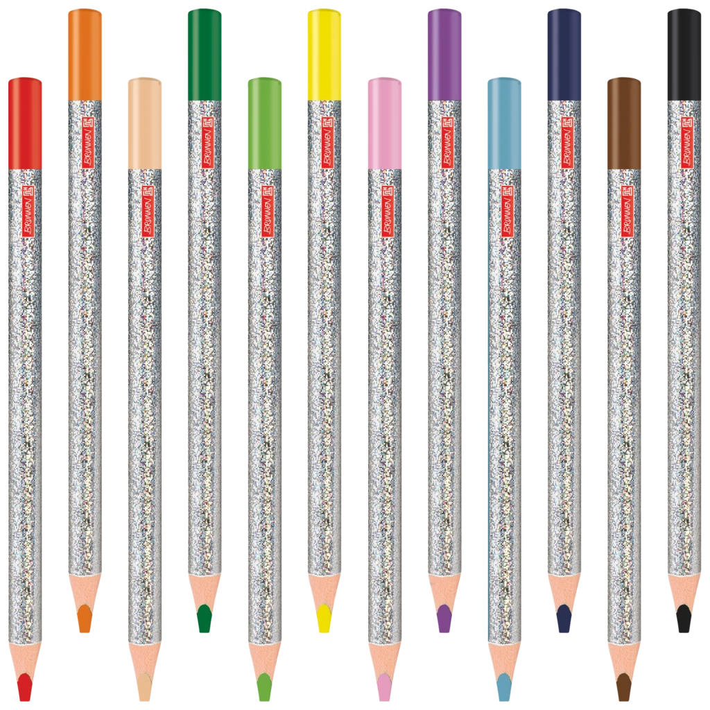 Dicke Buntstifte-Set Happy Hippie | Dreikantform, silber irisierend, 12 Stück