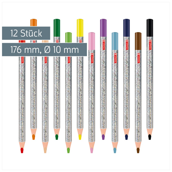 Dicke Buntstifte-Set Happy Hippie | Dreikantform, silber irisierend, 12 Stück