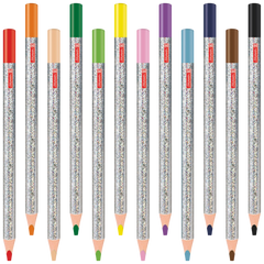Dicke Buntstifte-Set Happy Hippie | Dreikantform, silber irisierend, 12 Stück